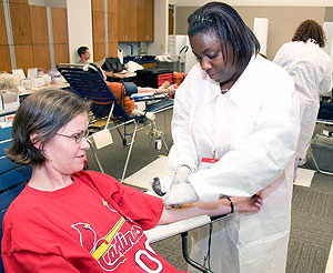 Brenda donating blood