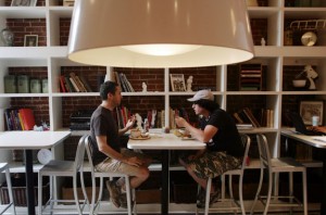 Scott Smith and Chris Harris eating at Companions